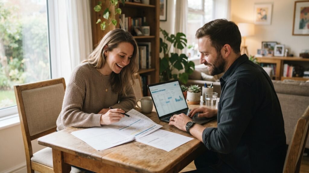 How much mortgage can I afford Ontario couple reviewing a pre-approval worksheet at home