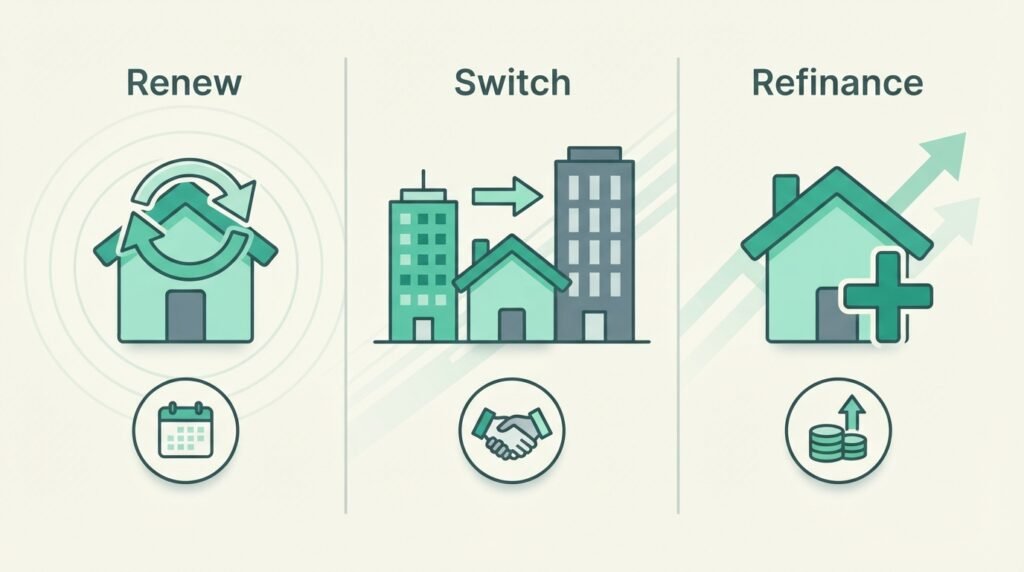 Mortgage renewal 2026 Canada options chart comparing renew switch and refinance