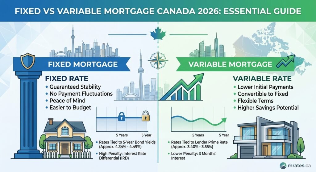 fixed vs variable mortgage rate comparison chart Canada 2026