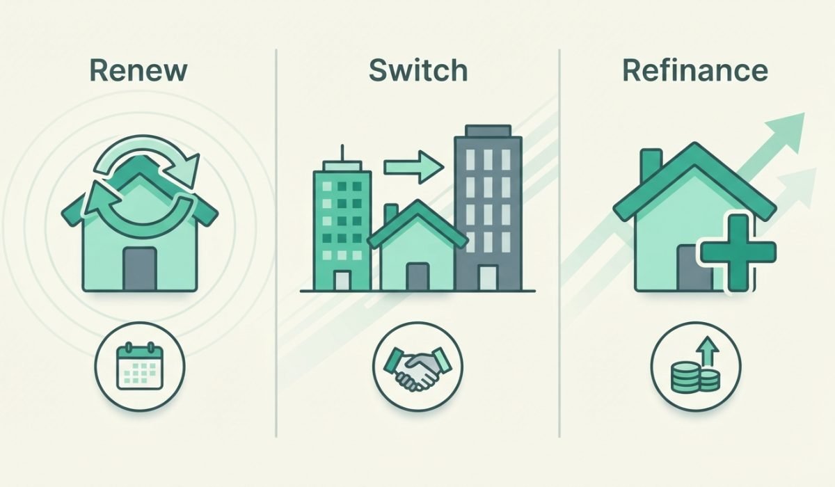 Mortgage renewal 2026 Canada options chart comparing renew switch and refinance