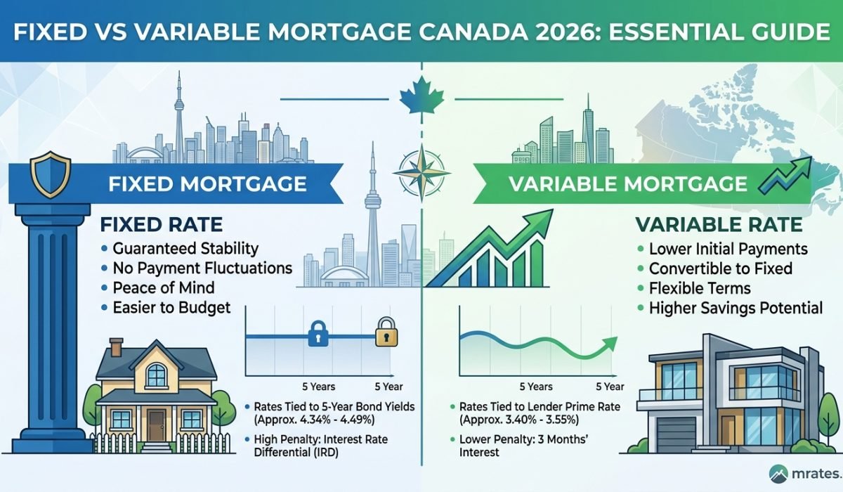 fixed vs variable mortgage rate comparison chart Canada 2026