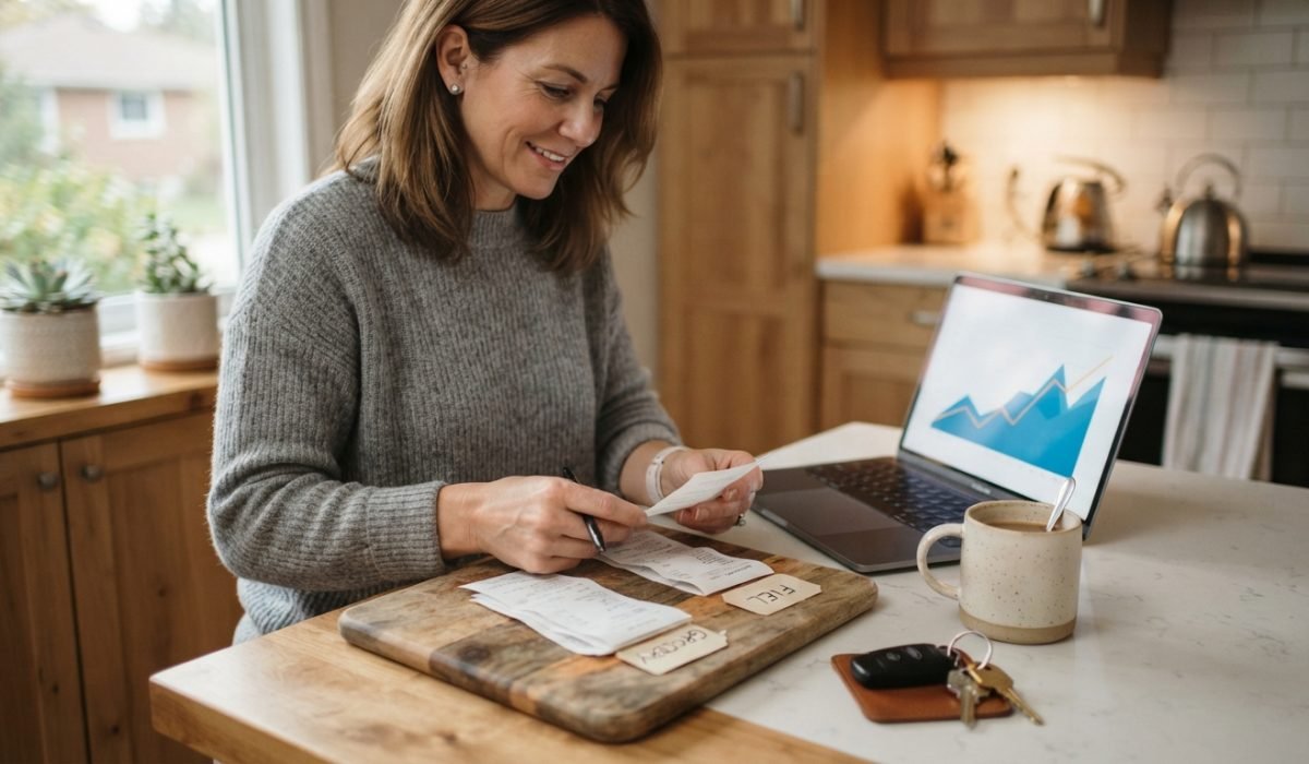 Canada inflation September 2026 - Ontario homeowner reviewing grocery and fuel receipts beside a mortgage statement
